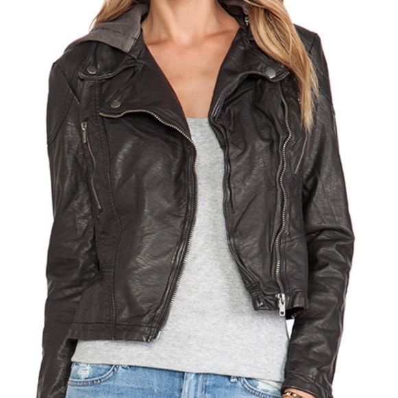 Free People Jackets & Blazers - Free People Vegan Leather Hooded Jacket size 8